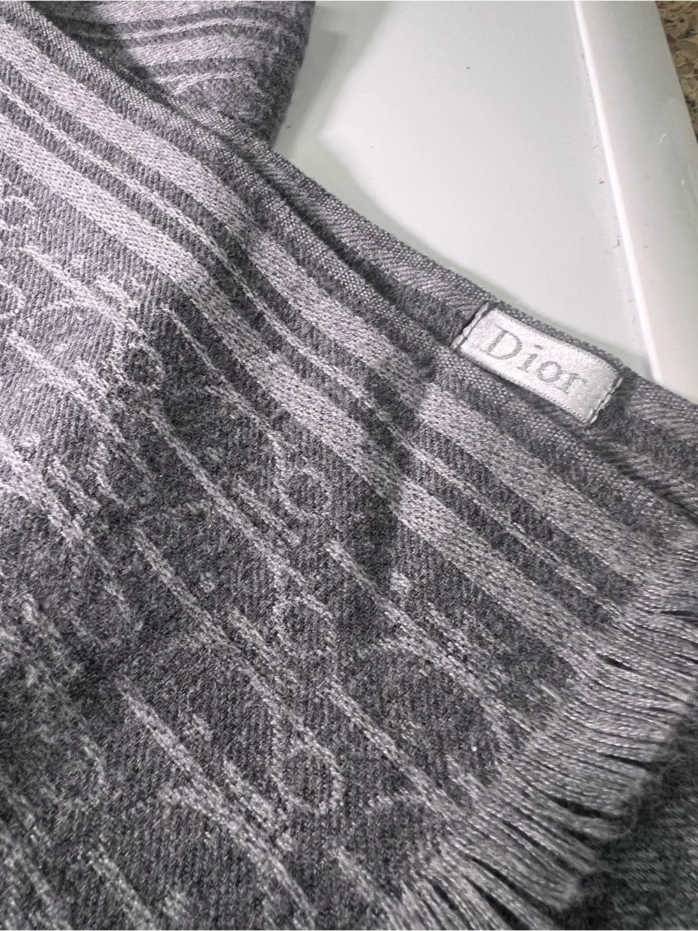 Dior Gray Cashmere Monogram Scarf